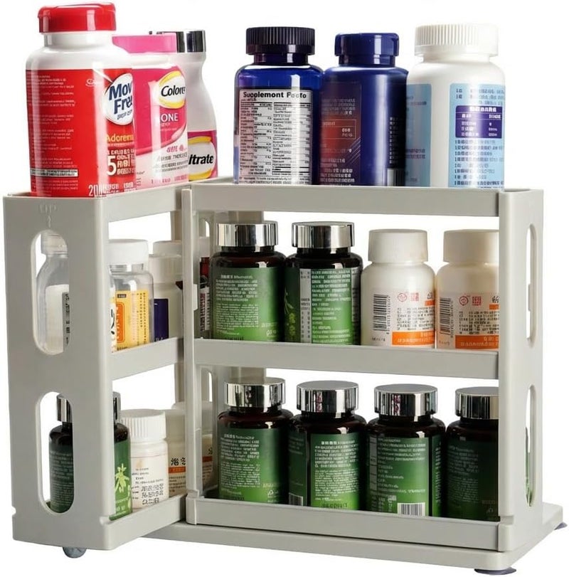Dutiplus Medicine Organizer 2 Three-Decker Shelves Cabinet Storage Rack Organizer for Holding Vitamins, Supplements Cosmetics (9”H x 5.8”W x 10.4”D) (Dust Gray) - Image 1